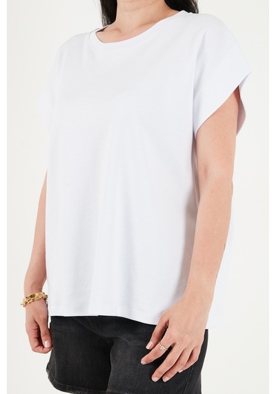 Lela Pamuklu Rahat Kalıp Bisiklet Yaka T Shirt Bayan T Shirt 5866955 Beyaz