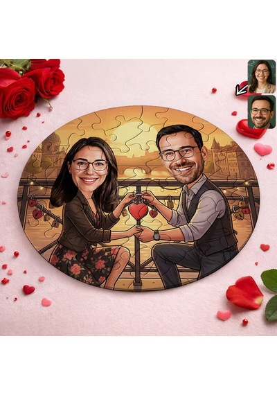 Bk Gift Kişiye Özel Sevgili Karikatürlü Yuvarlak Puzzle 20x20cm -5, Sevgililer Günü Hediyesi, Sevgiliye Hediye Kobitmeyencom36158 Bk Gift