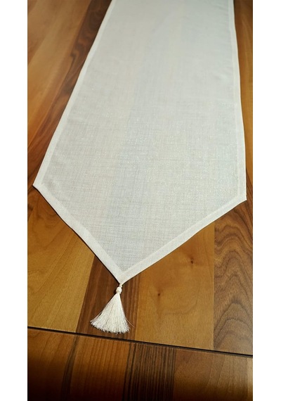 Viemso Simli Keten Runner Püsküllü, Kırık Beyaz, 45x150cm Sku: Smg8690010191106 30 x 50