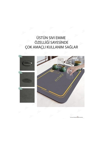 1 Adet - 35x50 Bulaşık Matı, Kurulama Matı, Tezgah Üstü Mat, Su Emen Mat, Lavabo Paspası, İthal Mat Diğer