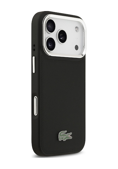 Apple Uyumlu iPhone 17 Pro Kılıf Lacoste Lisanslı M-safe Şarj Özellikli Pu Standlı Metal Logolu Siyah