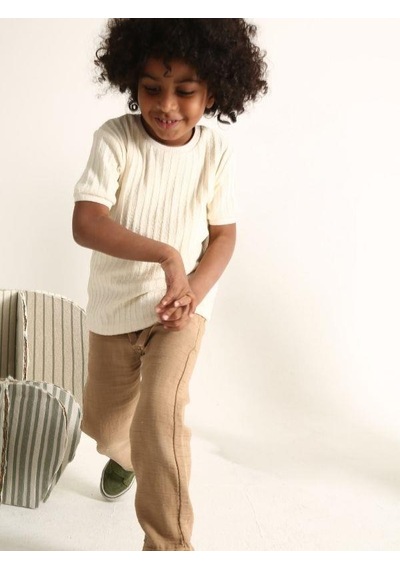 Nanica Kids Erkek Çocuk Kalın Dokuma Triko T-shirt-15724 KREM