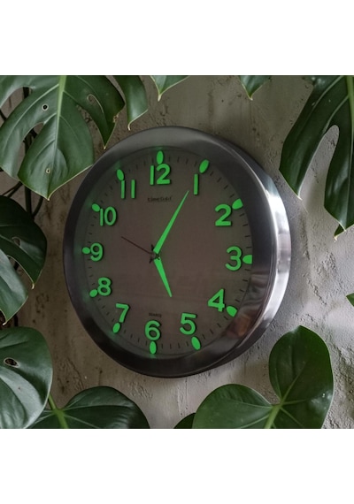 Fosforlu Karanlıkta Parlayan 3d Krom Çerçeveli Sessiz Akar Saniye Duvar Saati Çap 26 Cm