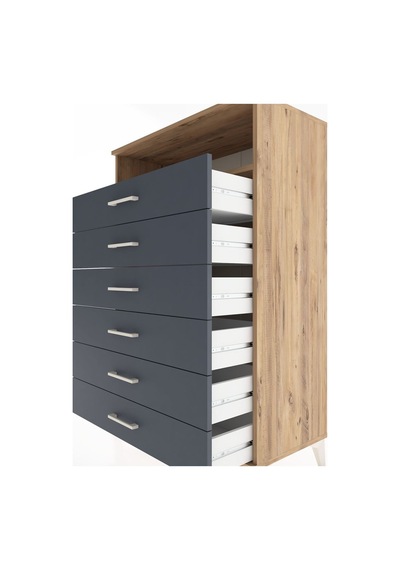 Hyperion Dolap Tek Raflı 6 Çekmeceli 88x44x134 Çam-antrasit Atlas Çam