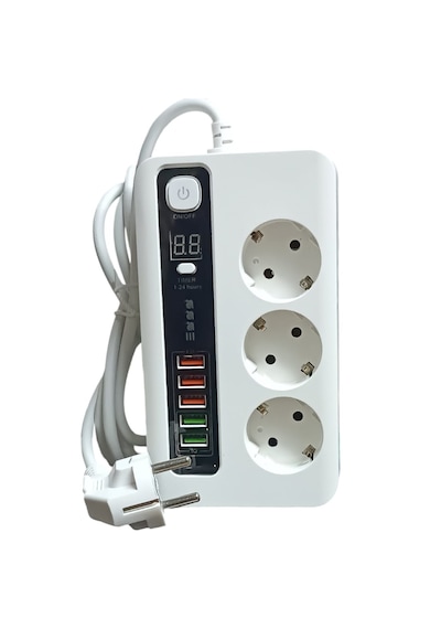 4.2a Usb'li Akıllı 3'lü Priz Zaman Ayarlı 5 Usb 2 Metre Uzatma