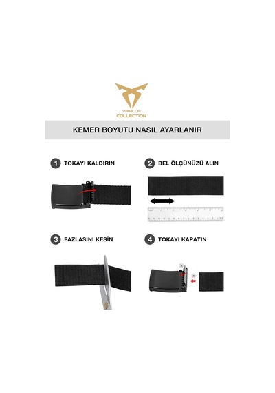 Vanilla Collection Ykk Metal Siyah Mat Tokalı Taktikal Tarz Siyah Palaska Bez Kemer Siyah