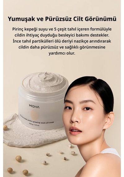 Pirinç İçeren Peeling Etkili Pürüzsüzleştirici Krem Maske Rice & Mixed Grains Glowing Wash Off Mask