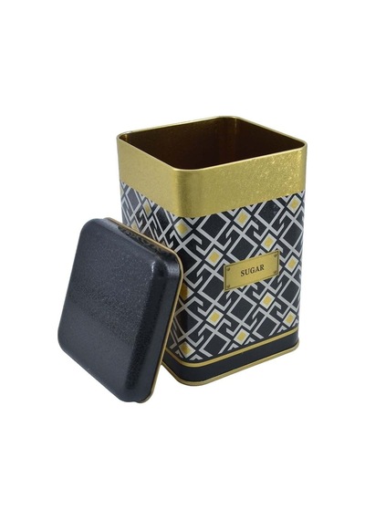 Turkish Black Sugar Desenli Kare Metal Saklama Kabı 10.5 x 10.5 x 16 CM 1.7 L