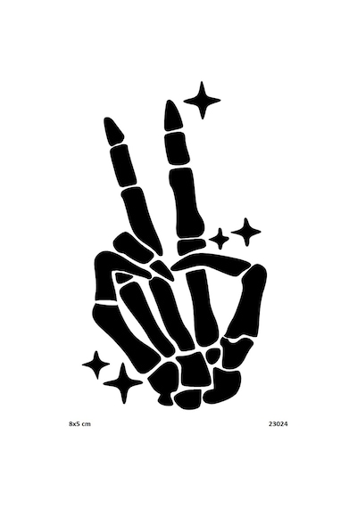 Airbrush Tattoo İskelet Zafer İşareti Yapışkanlı Stencil Süsleme Ve Boyama Kalıbı