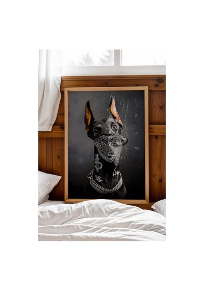 Bad Dog Çerçeveli Tablo Bandanalı Gangster Doberman Köpek Hip-hop Hayranlarına Hediye Modifiye Sanat