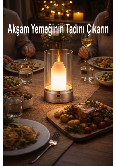 Astec Lüks Şarjlı El Hareketli Led Mum Masa Gece Lambası Dimlenebilir 3200k Gün Işığı Altın
