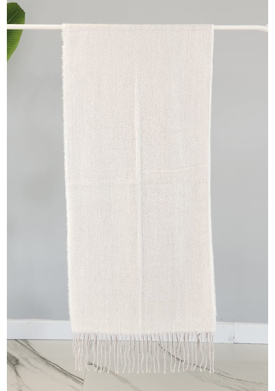 Püsküllü Buklet Atkı Şal 45x200 CM 1285 Ekru