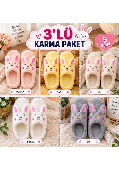 Moon Cloud Karma Peluş Terlik Pofuduk Sıcak Tutan Ev Terlik Çeyizlik - Hediyelik Zyn296 Tavşan