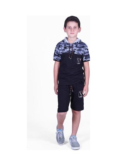 Fyk Kids Kamuflaj Desenli Kaprili, Sweatshirt Lü Erkek Çocuk Alt Üst Takım Gri