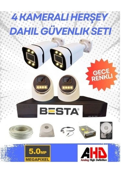 2 Iç 2 Dış 4 Kameralı Gece Renkli Sesli 5 Mp 320 Gb Hdd Dahil Ahd Güvenlik Kamera Seti