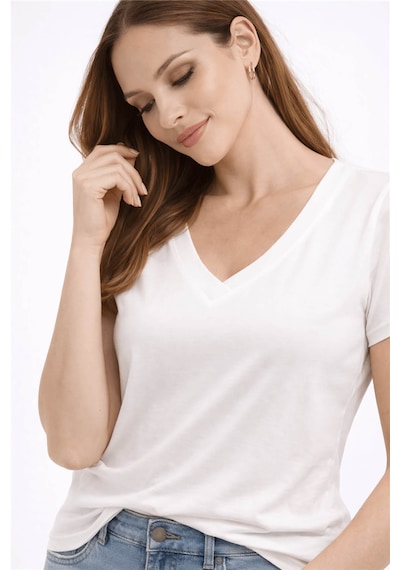 Fashion Friends V Yaka Ekru Kadın Bluz 26y0144k1