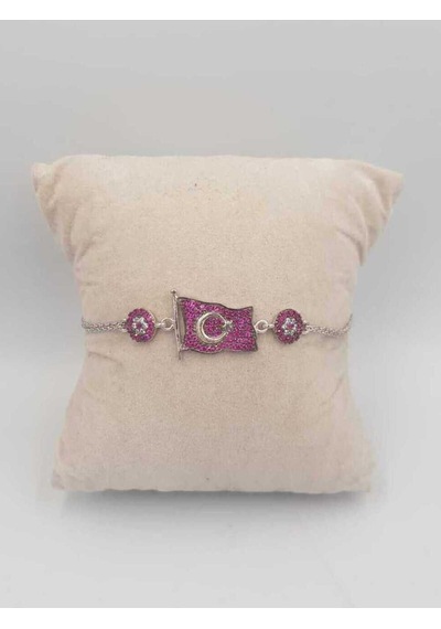 Vog Kırmızı Taşlı Türk Bayrağı 925 Ayar Gümüş Sevgiliye,anneye,arkadaşa Hediye Bileklik