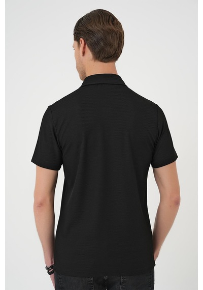 Efor Comfort Fit Polo Yaka Viskon Karışımlı Casual Siyah Tişört Ts 901 Siyah
