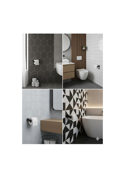 Buççin Online Mağaza Modern Mat Siyah Metal Tuvalet Kağıdı Tutacağı Yapışkanlı Minimal Duvara Monte Kağıtlık Metal Çok Renkli