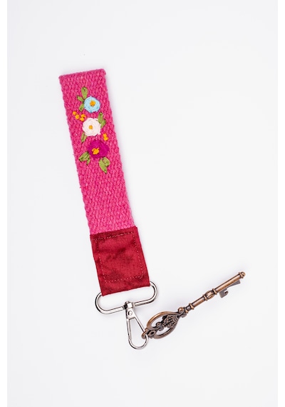 Fabric Craft Bag Anahtarlık Kumaş, Nakışlı, Metal Kancalı Pembe
