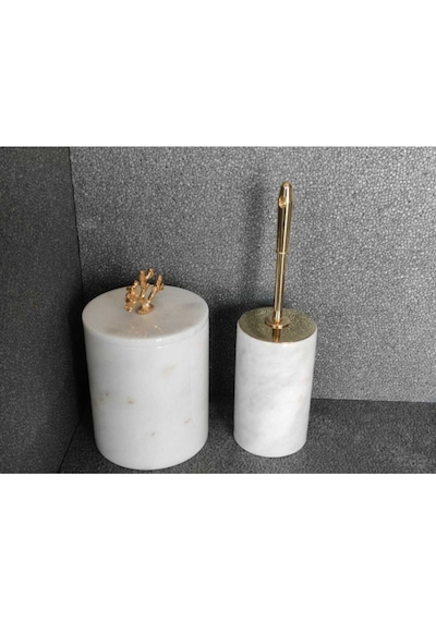 Beyaz Mermer Gold Mercan Aksesuarlı 2'li Banyo Seti Beyaz