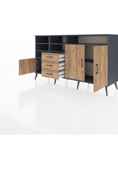 Kronos Konsol 7 Raflı 3 Çekmeceli 3 Kapaklı 176x59x99 Antrasit-ça Antrasit-çam