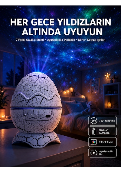 Yumurta Görünümlü Masa Ve Gece Lambası Renk Değiştirebilen Projektör - Lisinya Beyaz 20099488