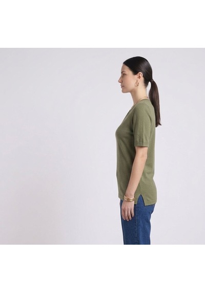 Neden Tekstil Kadın V Yaka Kısa Kollu Basic T-shirt - Yeşil