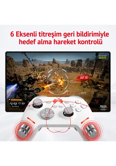 Beitong Kp20 Tmr Kablosuz Beyaz Gamepad 2.4g, Bluetooth, Kablolu