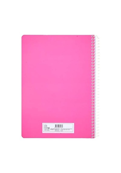 A4 Pet Spiralli Karton Kapaklı Defter 144 Yaprak - Kareli - Fuşya 103 Ivory