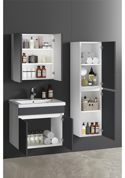 Çiğdem 65+35 Cm Beyaz-antrasit Gri Mat Mdf Seramik Lavabolu Asma Banyo Dolabı Takımı Beyaz - Antrasit Çiğdem 65+35 Cm Beyaz-antrasit Gri Mat Mdf Seramik Lavabolu Asma Banyo Dolabı Takımı Beyaz - Antrasit