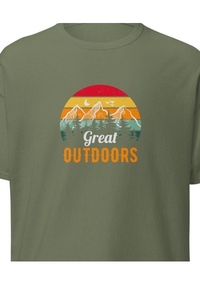 Wildstyle Great Outdoors Retro Dağ Manzara Kamp Doğa Baskılı Unisex Pamuklu Tişört Haki