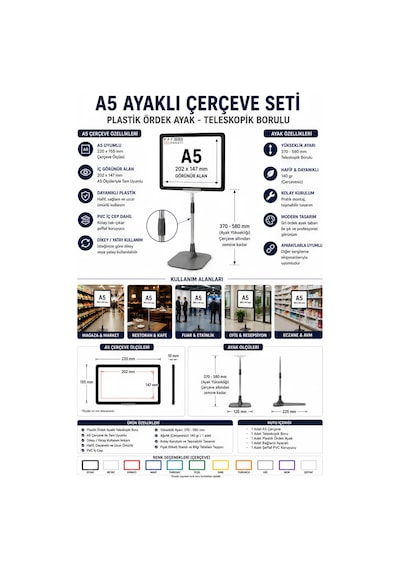 A5 Ayaklı Çerçeve Seti Plastik Ördek Ayak Teleskopik Borulu Fiyat Etiketliği Yönlendirme Levhası Menü Panosu Mor