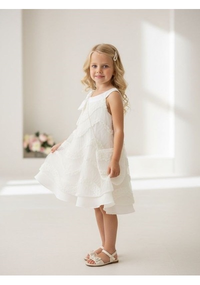 Zekids Kız Çocuk Tasarım Elbise-17241 BEYAZ