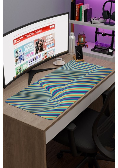 Realistik Çizgi Kaymaz Dikişli Kauçuk Oyuncu Mousepad V4 - 90x40 Xxl Gaming Mouse Pad Fare Altlığı