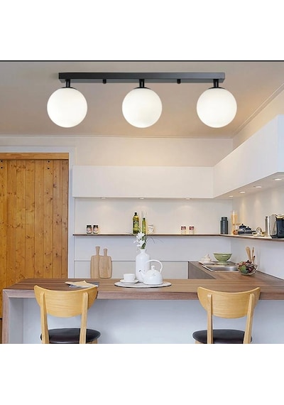 Rsylight Metal Modern Siyah Opal Camlı Tavan Plofyoner 3 Lütavan Avize-rys9019032