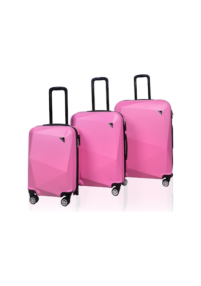 Polo&Sky Elmas Model Pembe Renk 3'lü Valiz Bavul Seti