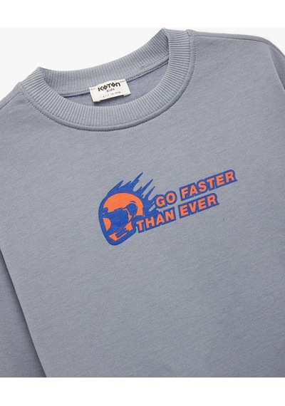 Koton Erkek Çocuk Pamuklu Uzun Kollu Bisiklet Yaka Baskılı Şardonlu Sweatshirt Mavi