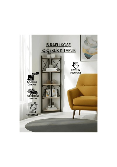 Ece Çiçeklik Kitaplık 5 Raflı Beyaz