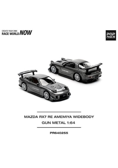 Pop Race Mazda Rx-7 Re-amemıya Gun Metal 1/64 Siyah