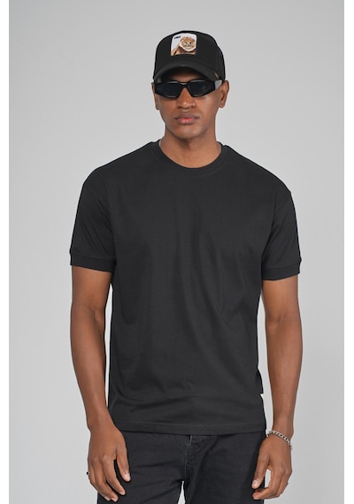 King Brich Slim Fit Kalıp Kolu Ribanalı Basic %100 Pamuklu Tişört Siyah