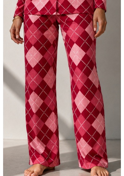 Kadın Uzun Kol Pamuklu Kırmızı Pijama Takımı
