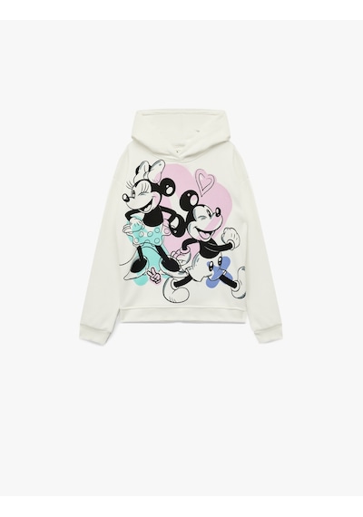 Koton Lisanslı Mickey Ve Minnie Mouse Baskılı Oversize Kapşonlu Sweatshirt Ekru 6wkg10438ak Ekru