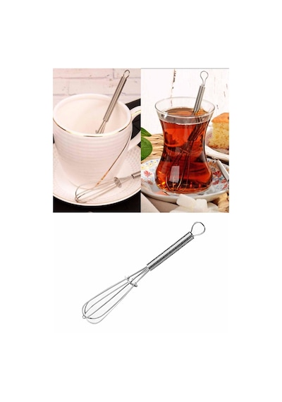 Paslanmaz Çelik Mini Çırpıcı Şeklinde Mini Çay Kahve Kaşığı 1 ADE Gri