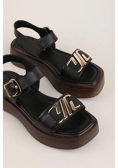 Gondol Hakiki Deri Platform Taban Sandalet Pkr.2401 Siyah