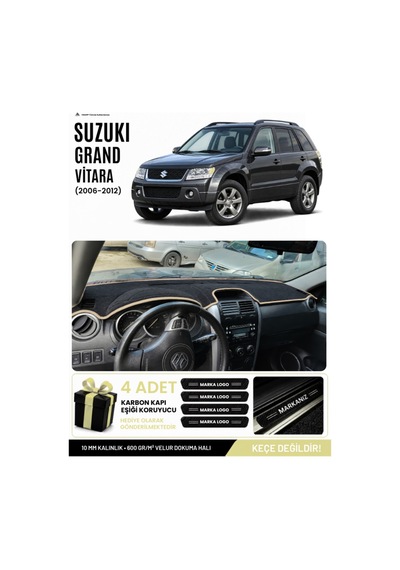 Suzukı Grand Vitara 2006-2012 Uyumlu Torpido Örtüsü, Torpido Kılıfı - Siyah Bej