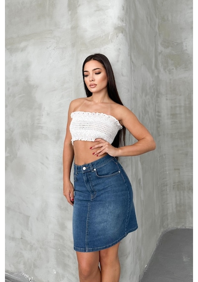 HLT Jeans Açık Mavi Kadın Regular Fit Yüksek Bel Orta Boy Denim Kot Etek Alice-4003 Açık Mavi