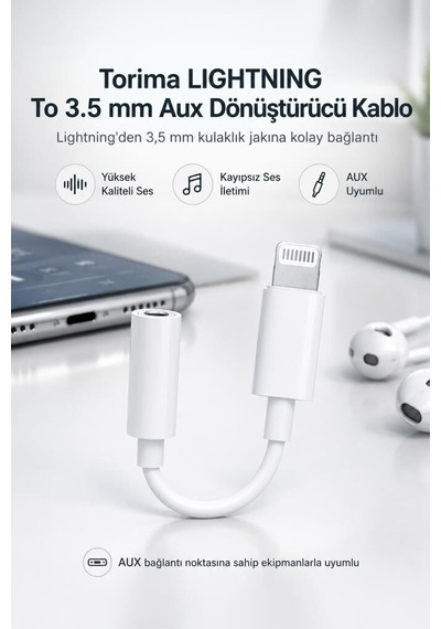 Kablo Ucu Mobil Parça Müzik Aparatı Kulaklık DönüştürücüApple iPhone Uyumlu 7 Aux Jbc100 Beyaz