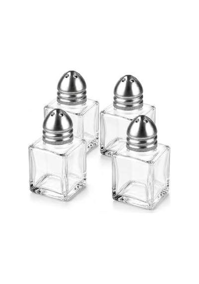 Mini Cam Tuzluk Biberlik Seti Kare Baharatlık Paslanmaz Çelik Kapaklı Şeffaf Cam Sofra Tuzluk Baharat Kabı Modern Dekoratif Tuzluk Biberlik Takımı 4 Acı Kahverengi