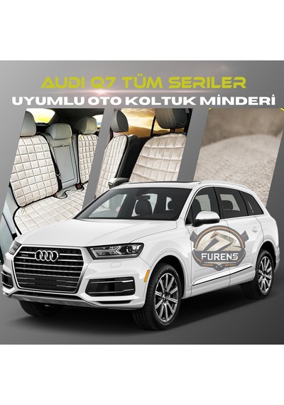Audi Q7 Tüm Seriler Bej Tay Tüyü Cepli & Terletmez Sırtlı Oto Koltuk Minder Seti - Koruma Kılıfı  Ön & Arka Set
